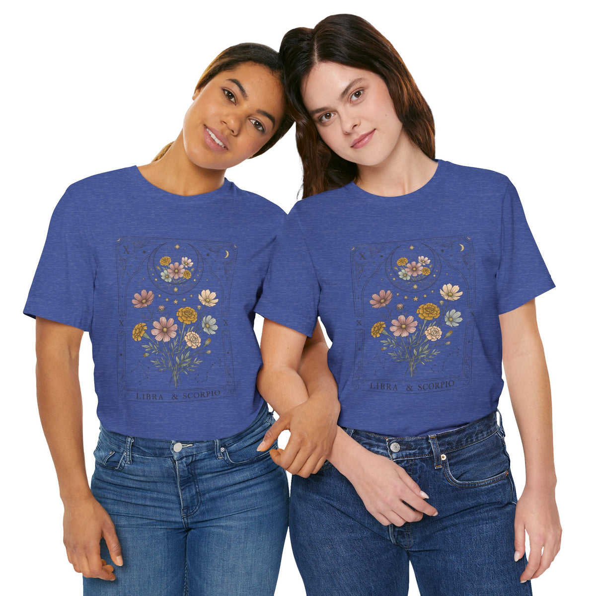 Libra & Scorpio Floral Zodiac T‑Shirt — Botanical Horoscope Tee