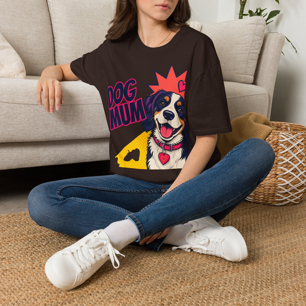 Dog Mum Pop Art T-Shirt | Happy Dog Portrait, Heart Collar