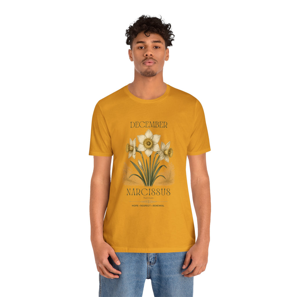 December Birth Flower Tee | Narcissus & Holly Celestial Design | Birthday Gift
