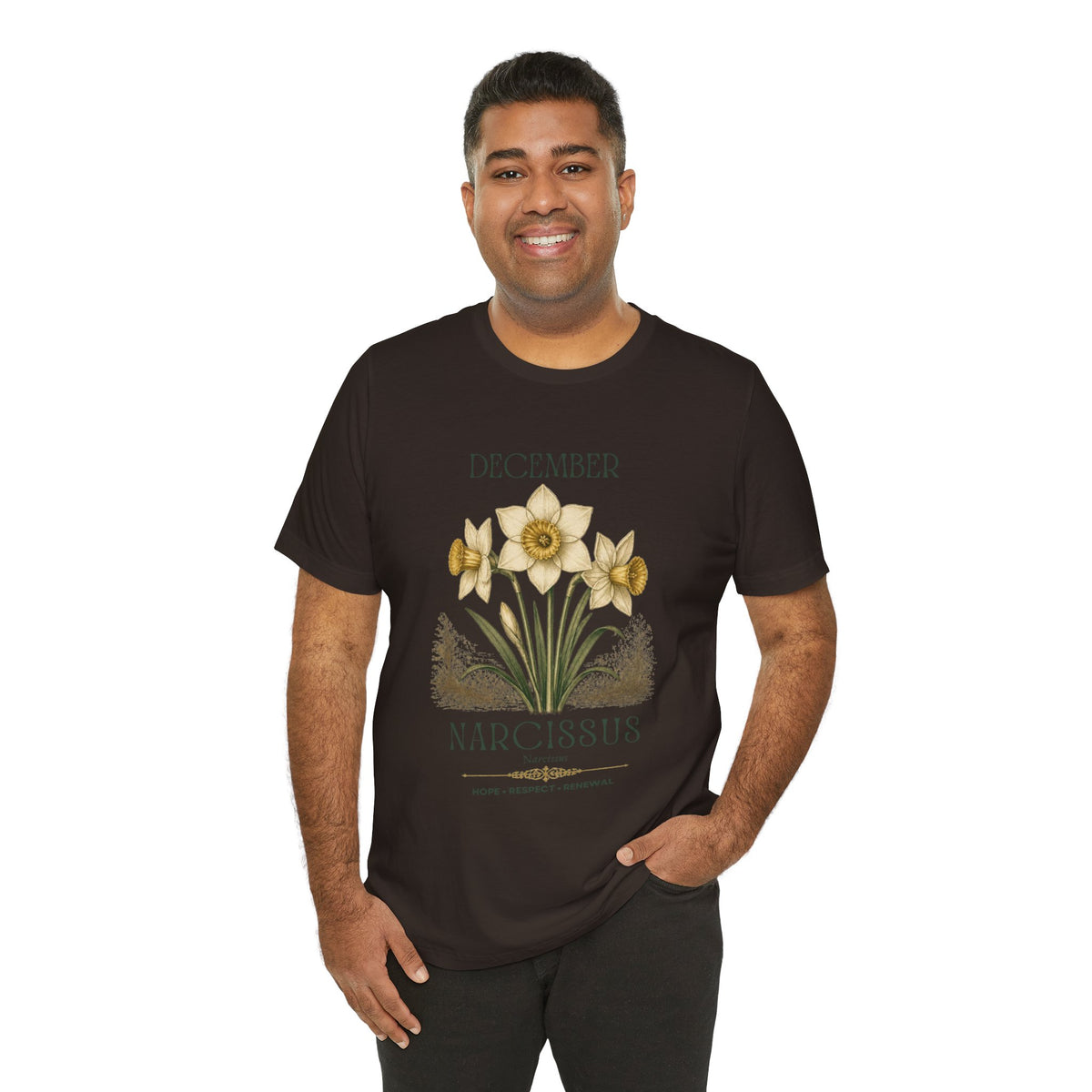 December Birth Flower Tee | Narcissus & Holly Celestial Design | Birthday Gift