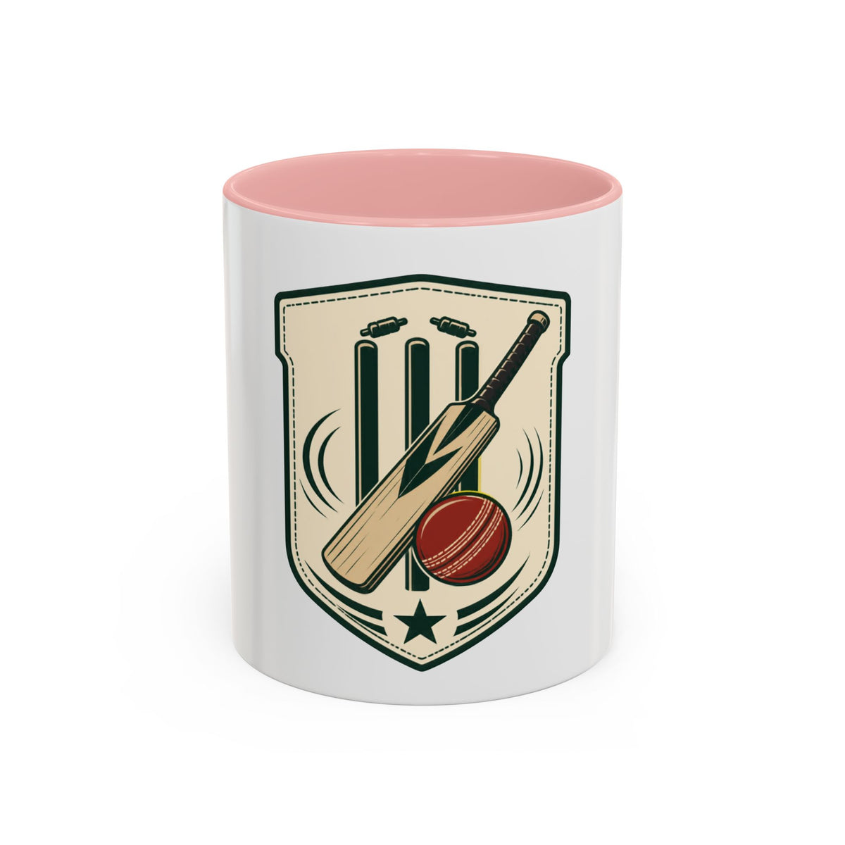 Cricket Crest Accent Mug — Vintage Bat & Ball Coffee Cup (11/15oz)