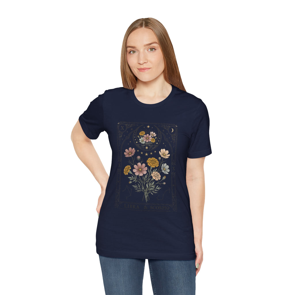 Libra & Scorpio Floral Zodiac T‑Shirt — Botanical Horoscope Tee