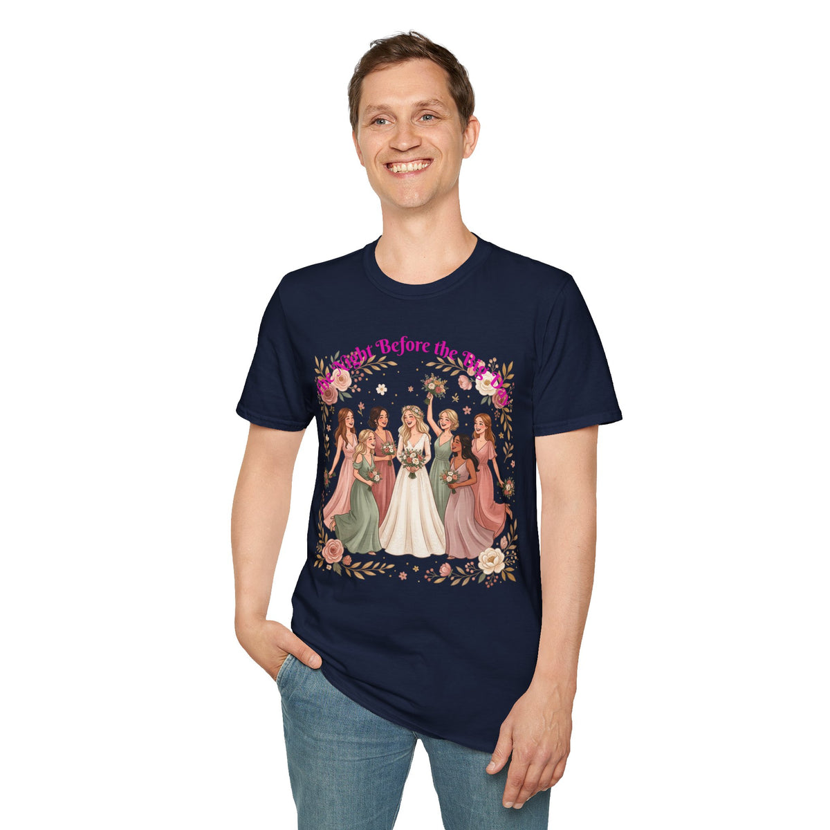Bride and Bridesmaids Illustration T-Shirt | Floral Wedding Bridal Party Design
