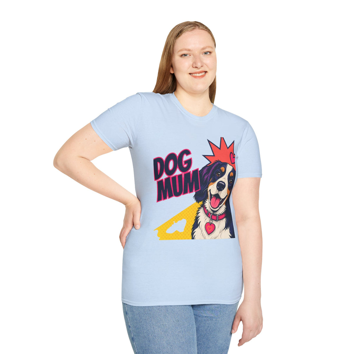 Dog Mum Pop Art T-Shirt | Happy Dog Portrait, Heart Collar