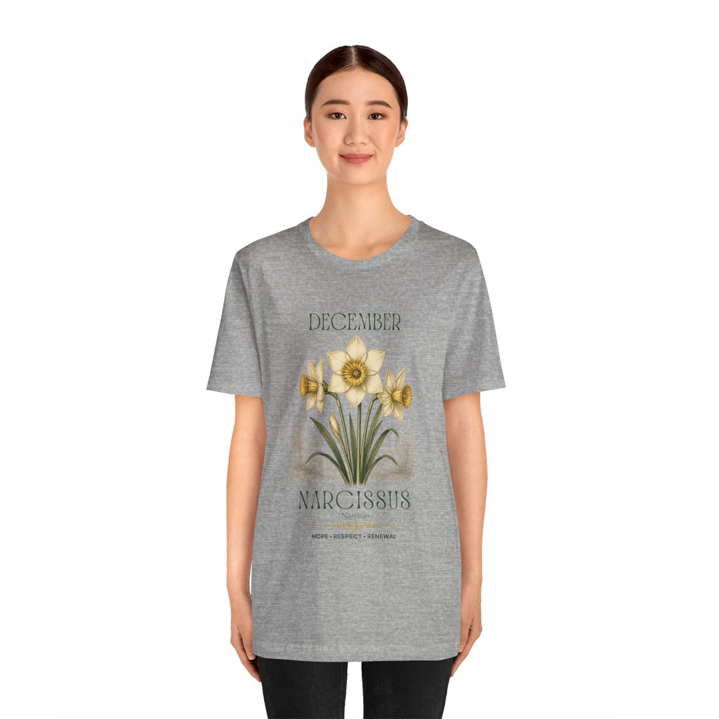 December Birth Flower Tee | Narcissus & Holly Celestial Design | Birthday Gift