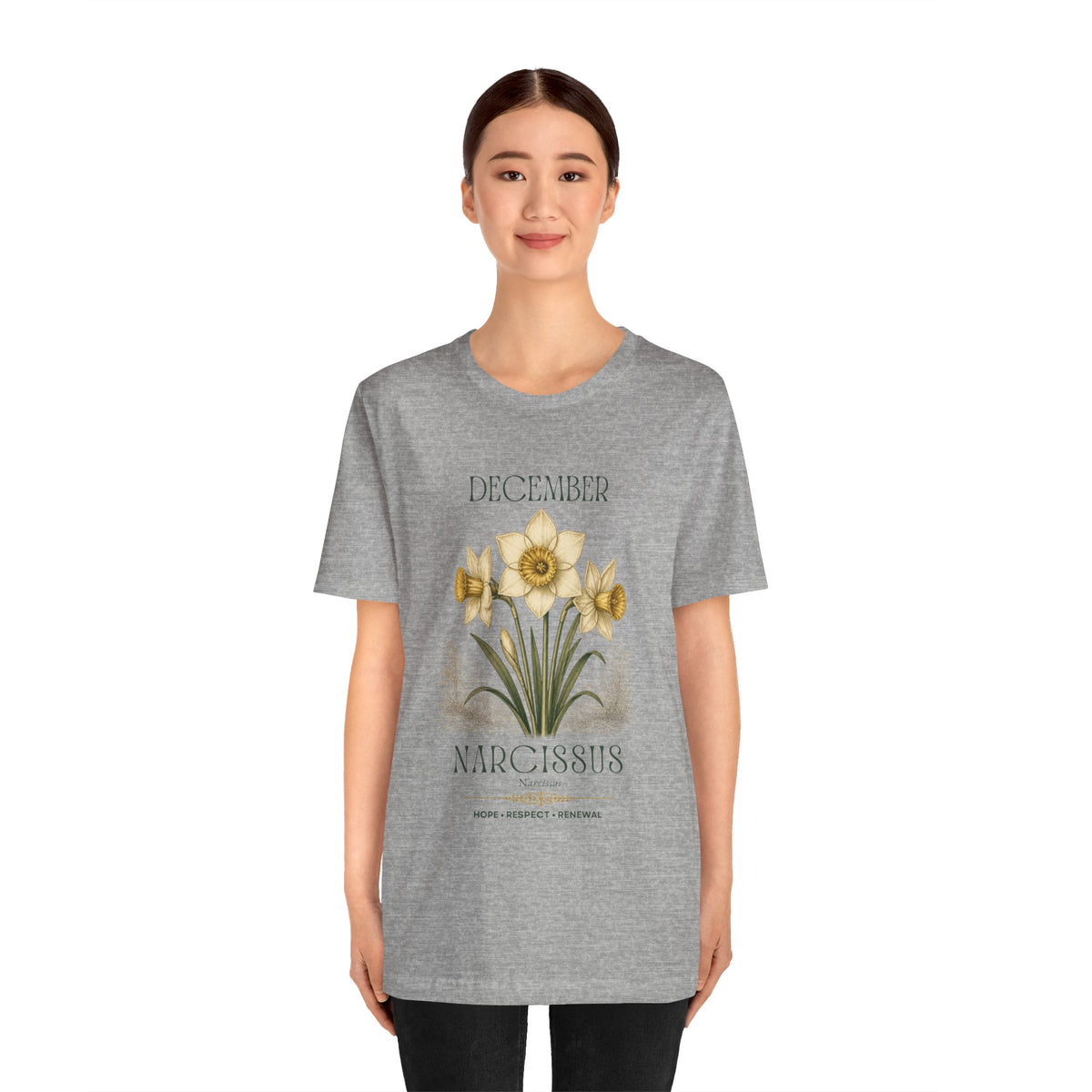 December Birth Flower Tee | Narcissus & Holly Celestial Design | Birthday Gift