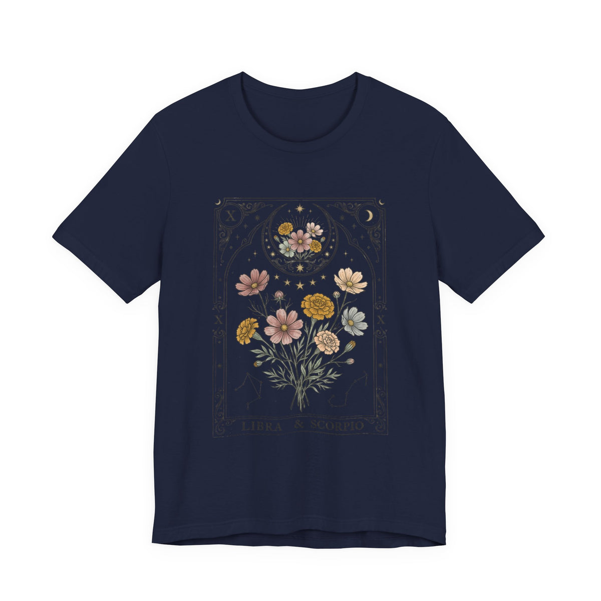 October - Libra & Scorpio Floral Zodiac Birth Flower T‑Shirt — Botanical Horoscope Tee