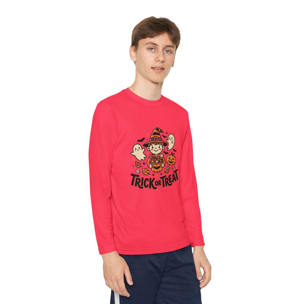Trick or Treat Witch Kid Long Sleeve Shirt | Halloween Ghosts Pumpkins