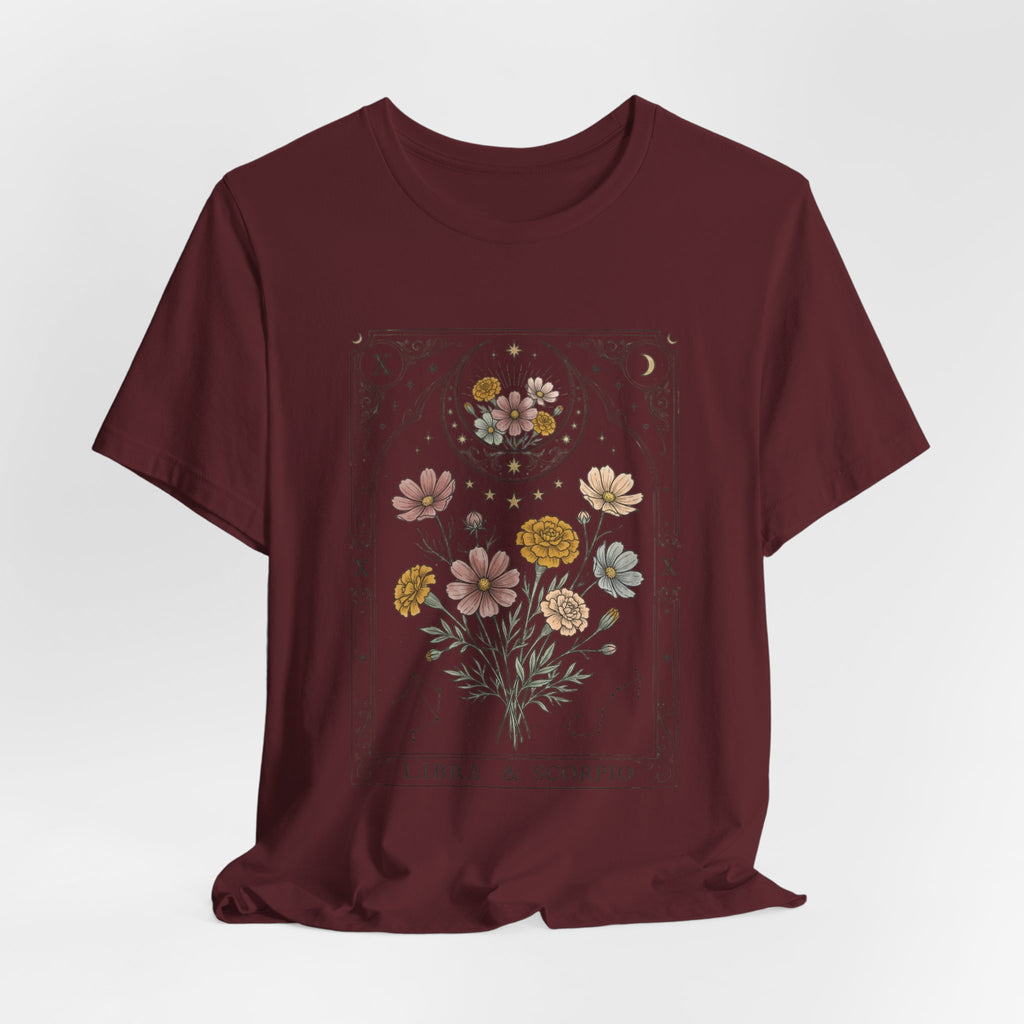 Libra & Scorpio Floral Zodiac T‑Shirt — Botanical Horoscope Tee