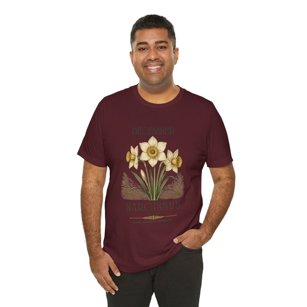 December Birth Flower Tee | Narcissus & Holly Celestial Design | Birthday Gift