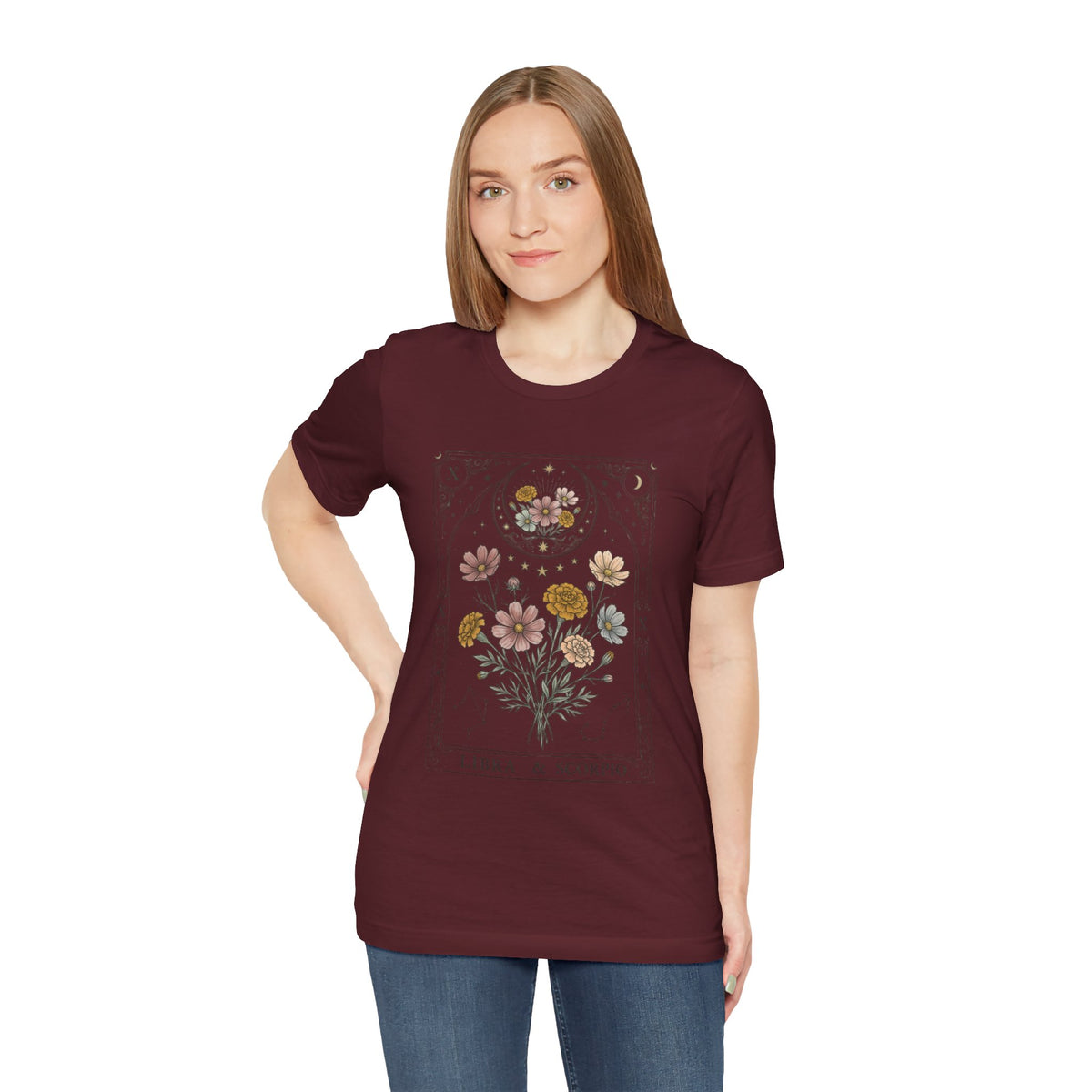 Libra & Scorpio Floral Zodiac T‑Shirt — Botanical Horoscope Tee