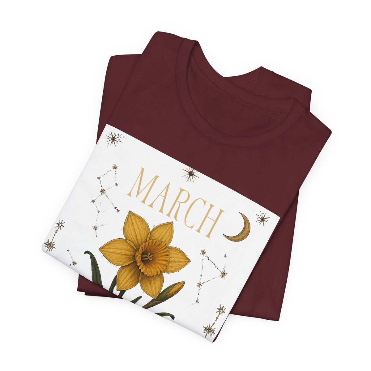 March Zodiac/Celestial aesthetics with birth flower — Birth Month Flower Tee