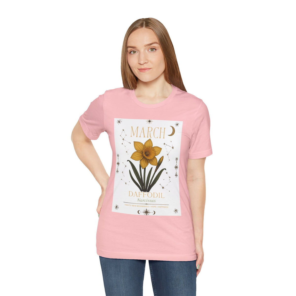 March Zodiac/Celestial aesthetics with birth flower — Birth Month Flower Tee