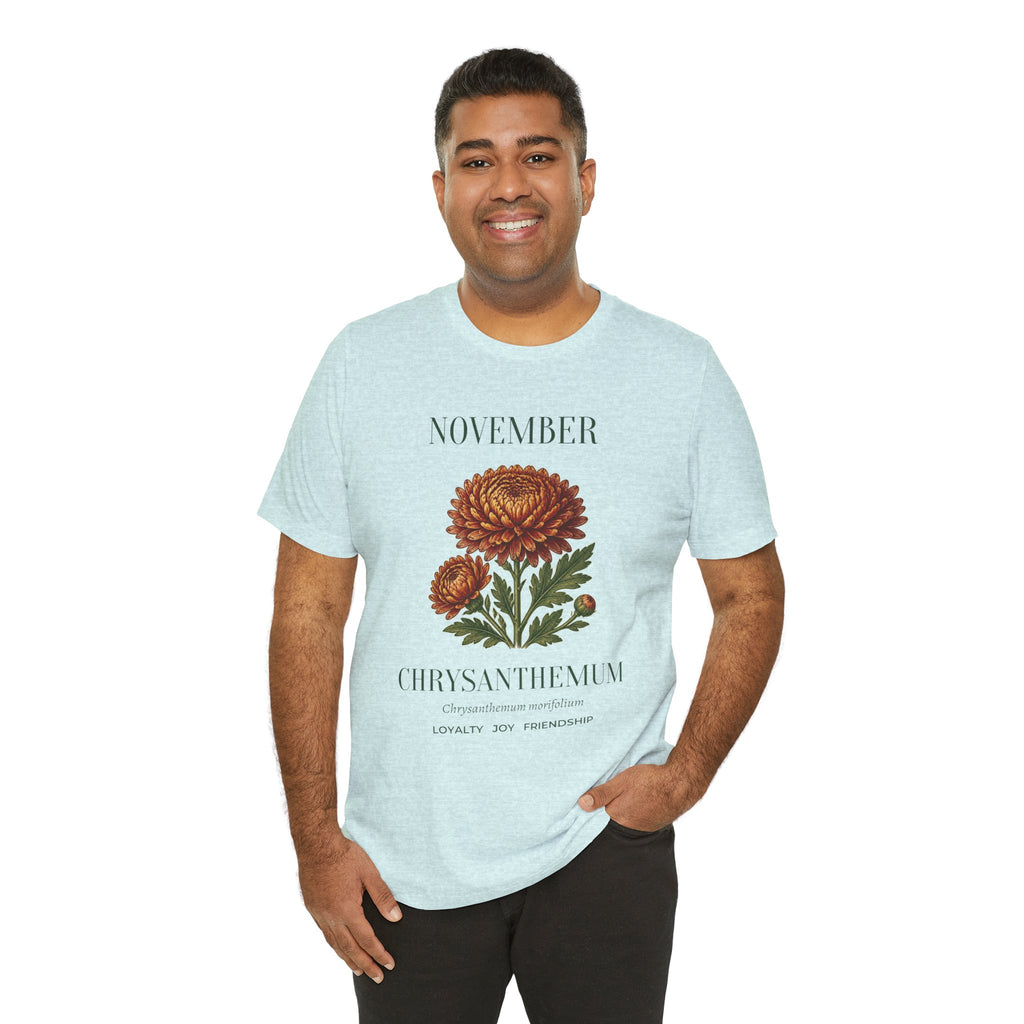 November Birth Flower Tee | Chrysanthemum Celestial Design | Birthday Gift