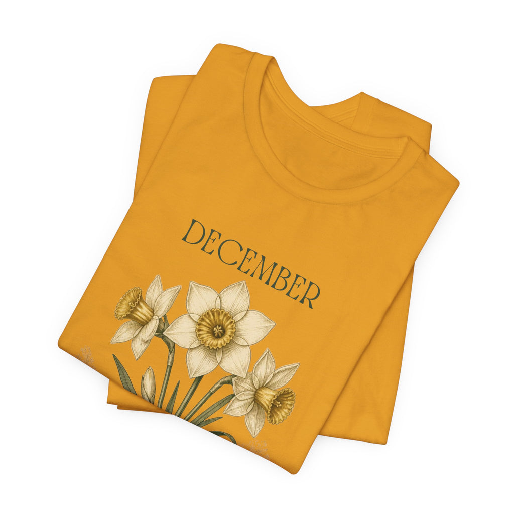 December Birth Flower Tee | Narcissus & Holly Celestial Design | Birthday Gift