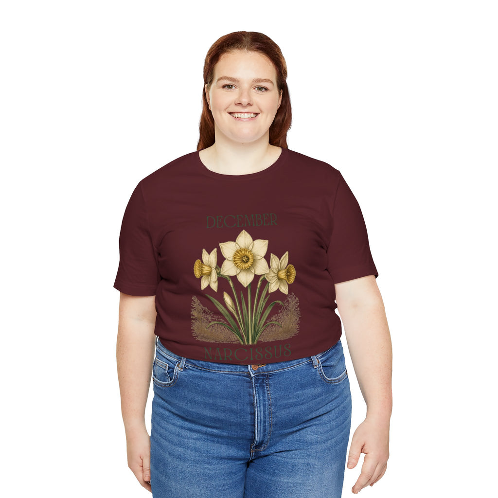 December Birth Flower Tee | Narcissus & Holly Celestial Design | Birthday Gift