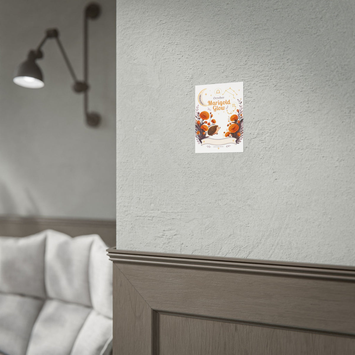 October Birth Flower, Marigold Glow Poster — Zodiac Libra/Hedgehog Wall Art