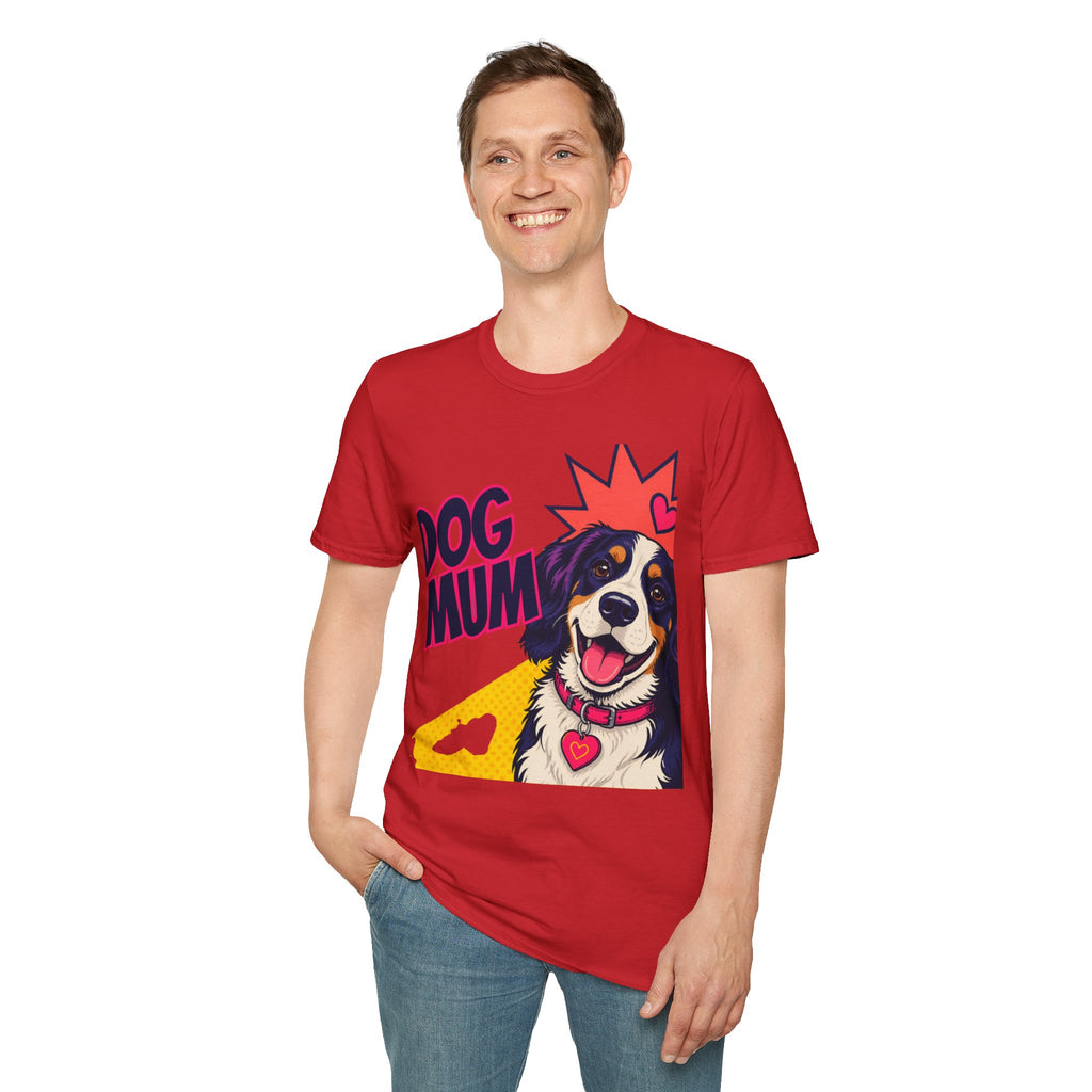Dog Mum Pop Art T-Shirt | Happy Dog Portrait, Heart Collar