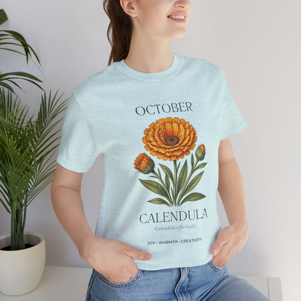 October Birth Flower Tee | Marigold & Cosmos Celestial Design | Birthday Gift