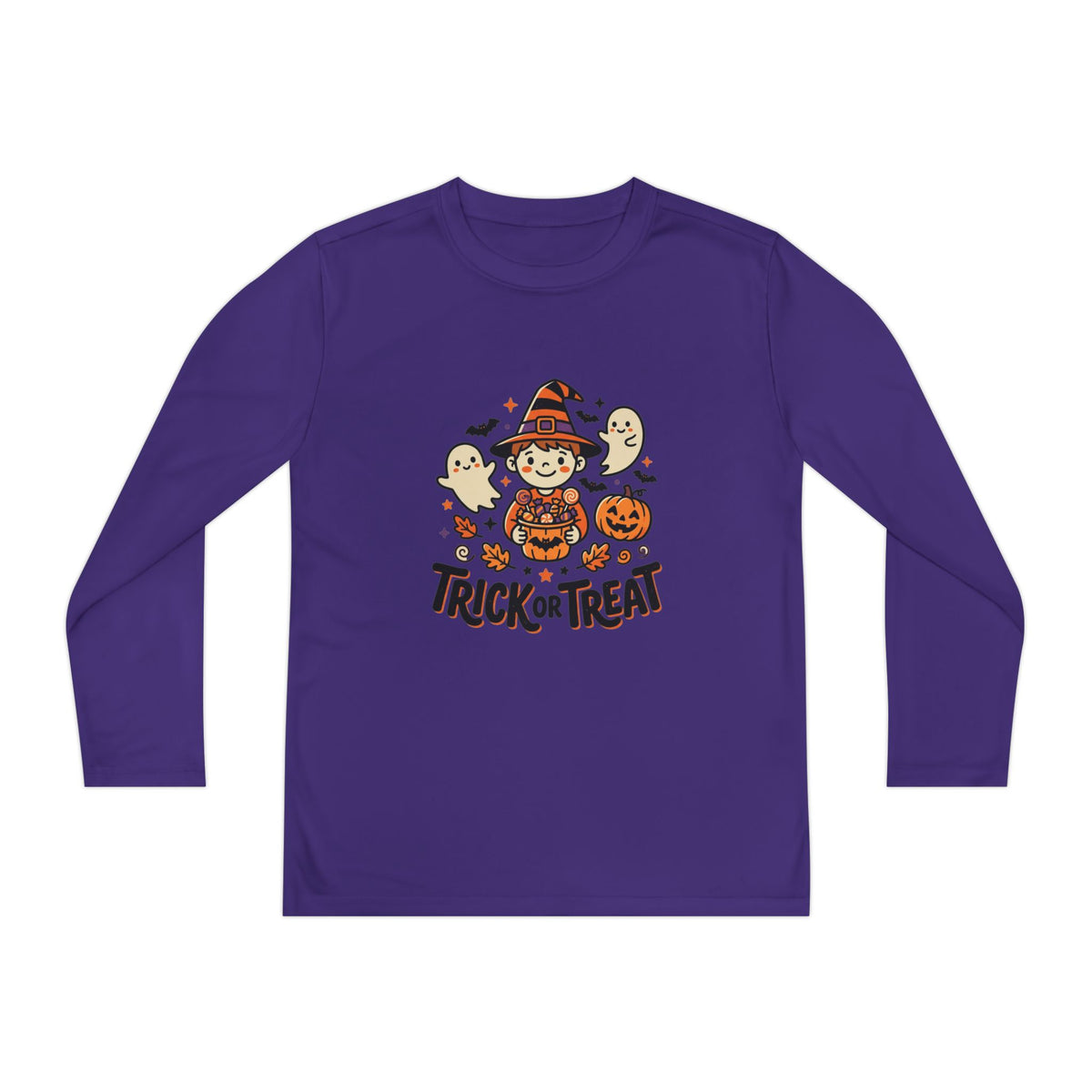 Trick or Treat Witch Kid Long Sleeve Shirt | Halloween Ghosts Pumpkins