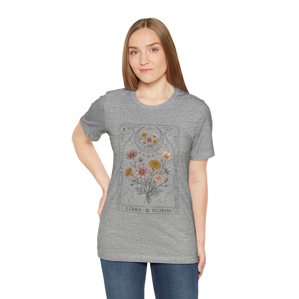 Libra & Scorpio Floral Zodiac T‑Shirt — Botanical Horoscope Tee