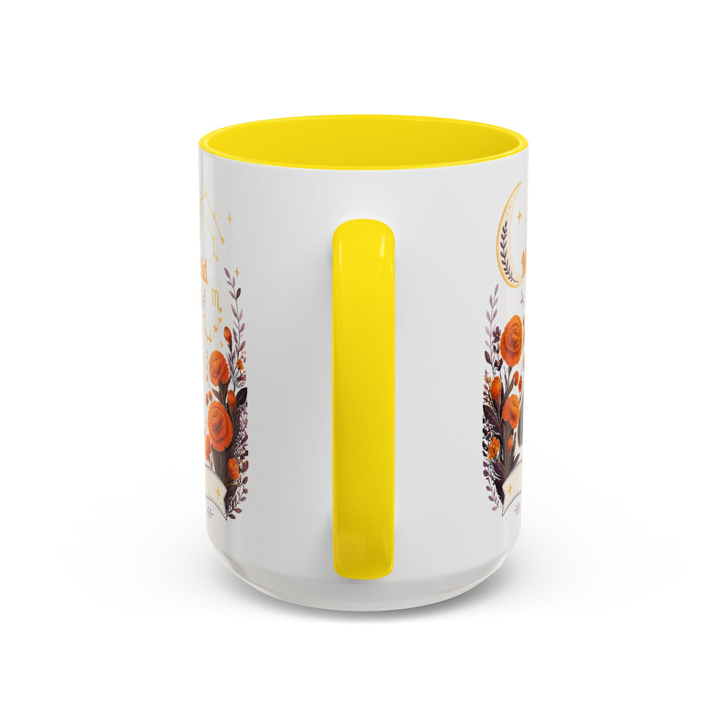 October Birth Flower Marigold Glow Accent Coffee Mug — Zodiac Libra Floral Hedgehog