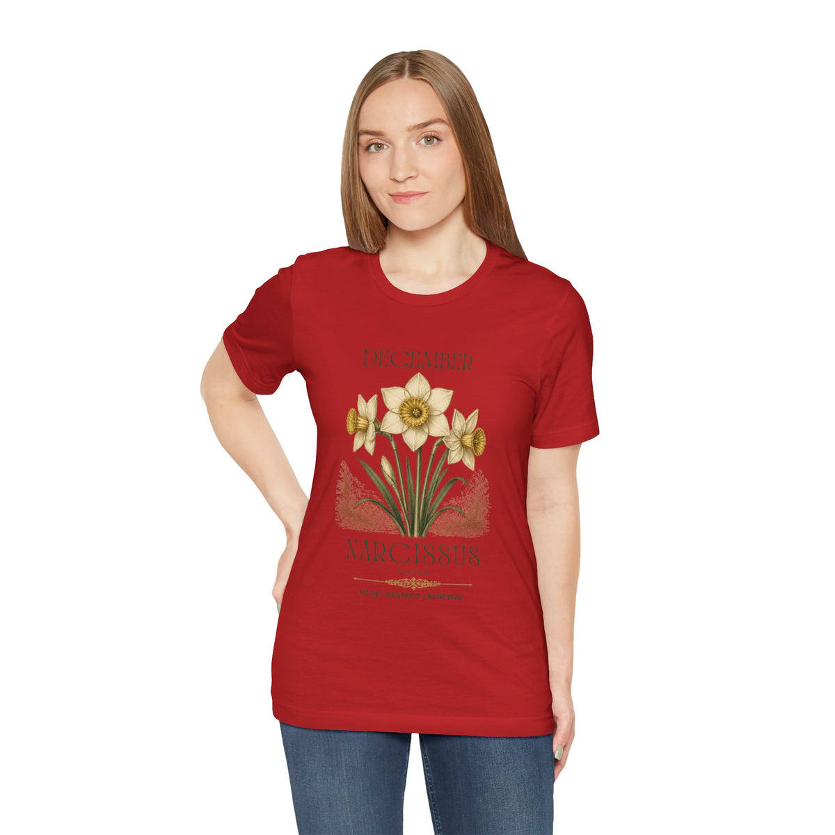 December Birth Flower Tee | Narcissus & Holly Celestial Design | Birthday Gift
