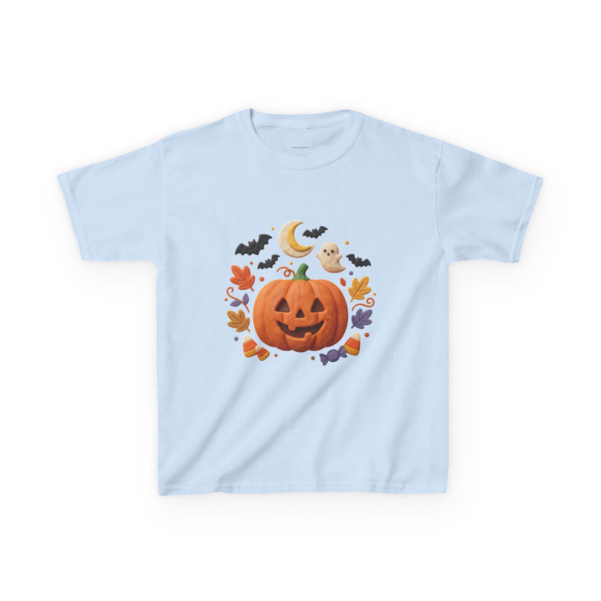 Jack-o'-Lantern Pumpkin Kids Tee | Halloween Ghosts, Bats, Moon, Autumn Leaves