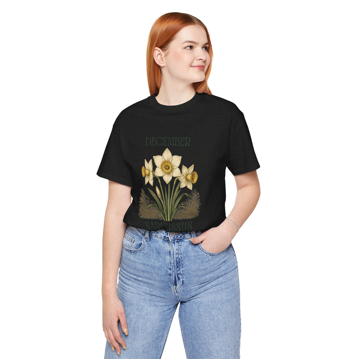 December Birth Flower Tee | Narcissus & Holly Celestial Design | Birthday Gift