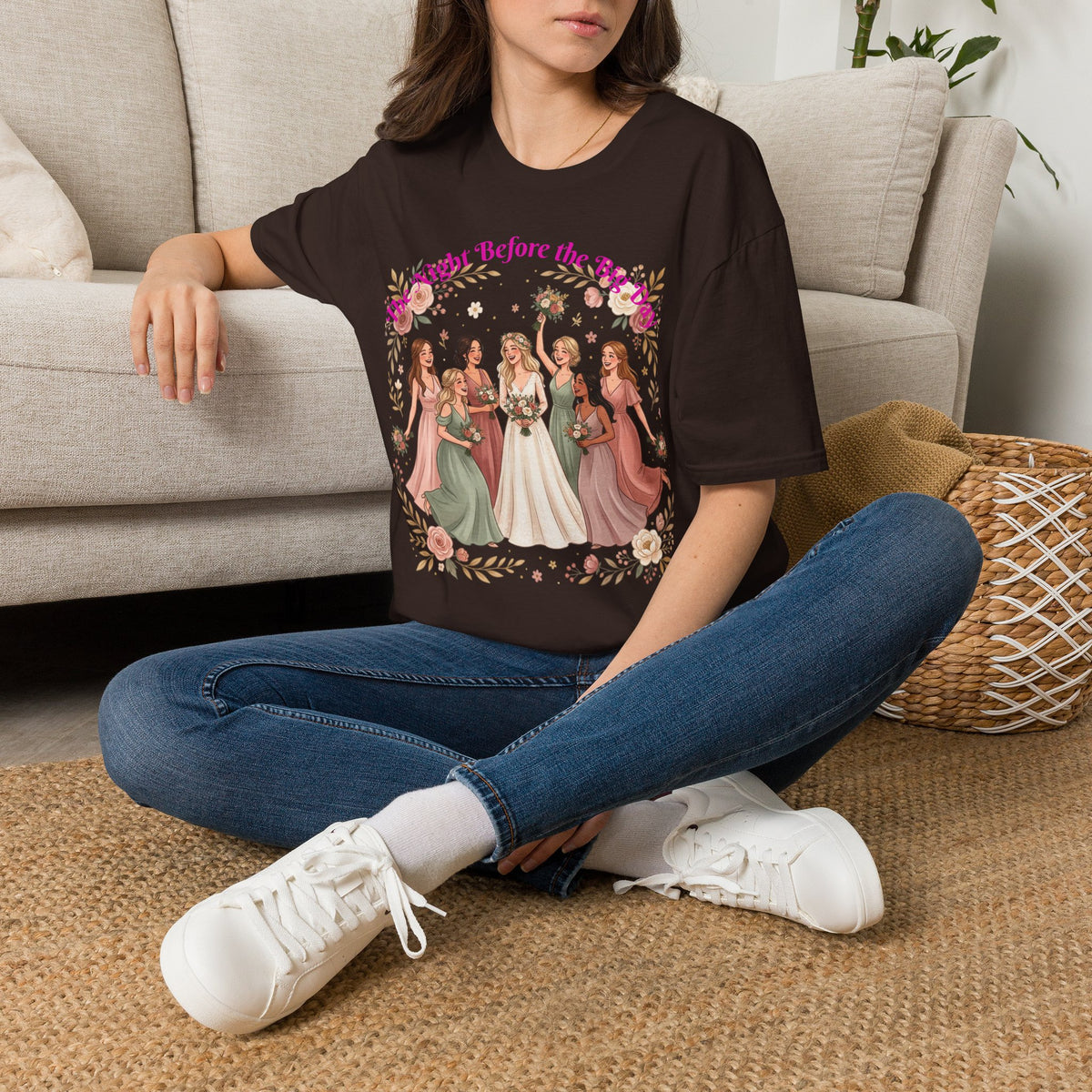 Bride and Bridesmaids Illustration T-Shirt | Floral Wedding Bridal Party Design