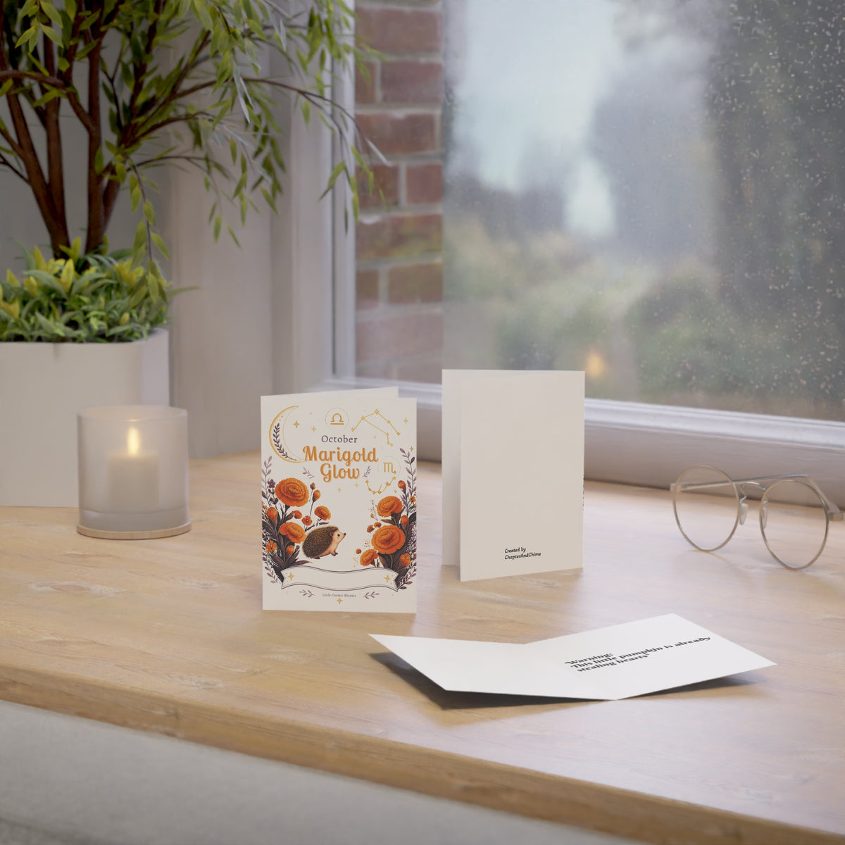 October Birth Marigold Glow Greeting Card — Zodiac Libra Autumn Floral Note (1/10/30/50 pcs)